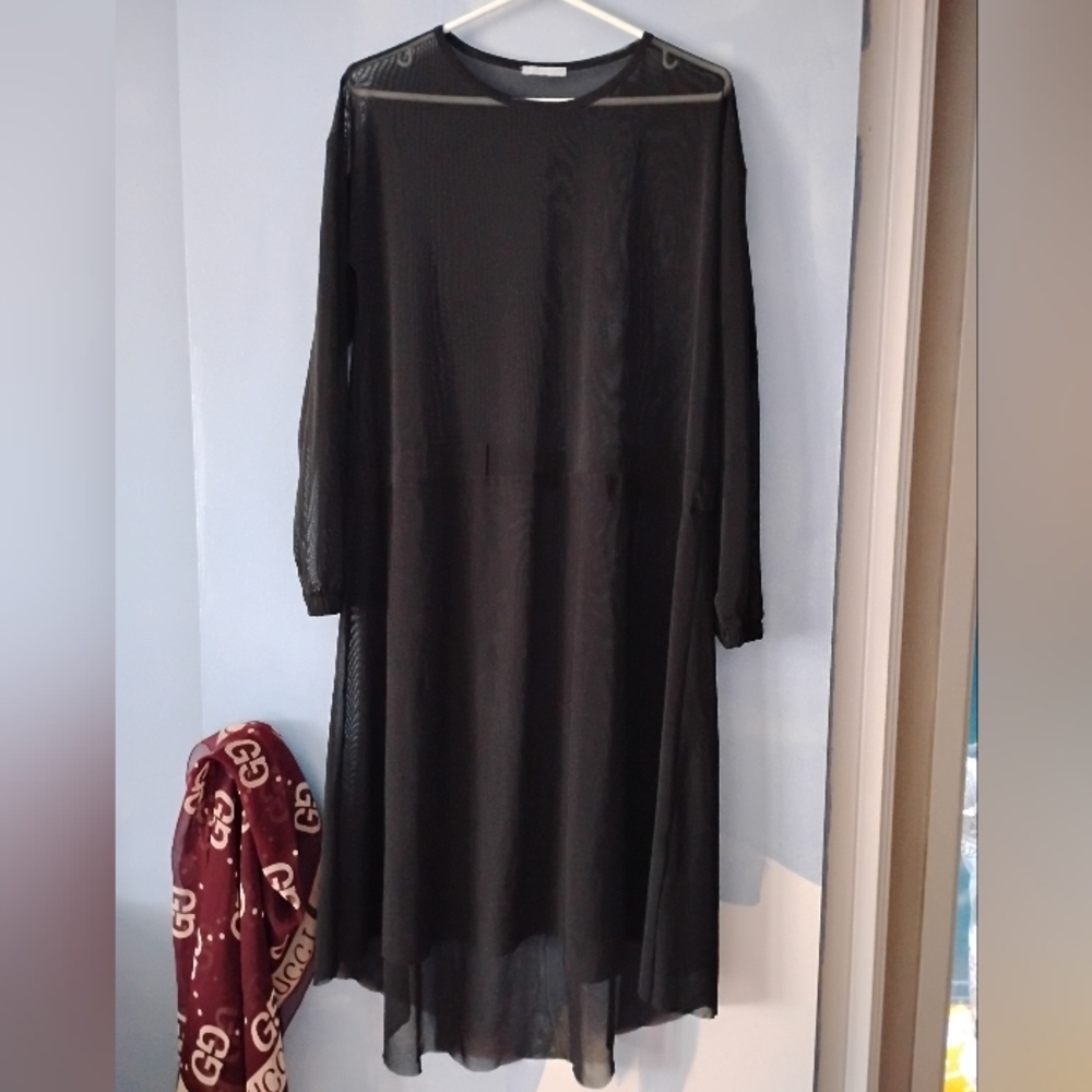 Zara Black Sheer Long Sleeve Midi Dress